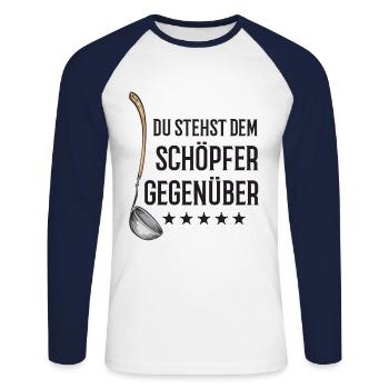 Lustiger Koch Spruch Köche Chefkoch Hobbykoch - Unisex Baseballshirt langarm - Weiß/Navy - Vorne - Nik (191cm)