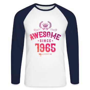 1965 awesome since - Unisex Baseballshirt langarm - Weiß/Navy - Vorne - Nik (191cm)