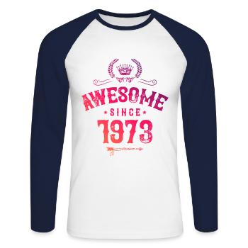 1973 awesome since - Unisex Baseballshirt langarm - Weiß/Navy - Vorne - Nik (191cm)