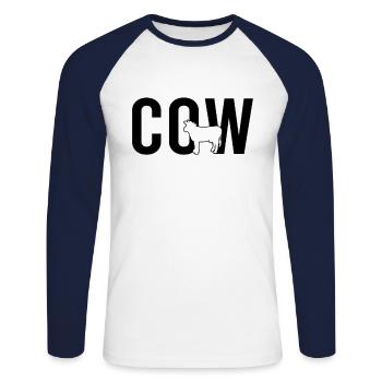 Vache vache - T-shirt baseball manches longues Homme - blanc/marine - Devant - Nik (191cm)