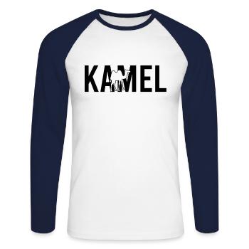 Kamel - Unisex Baseballshirt langarm - Weiß/Navy - Vorne - Nik (191cm)