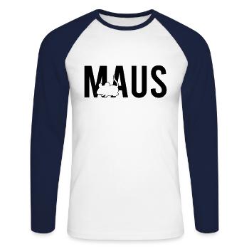 Maus - Unisex Baseballshirt langarm - Weiß/Navy - Vorne - Nik (191cm)