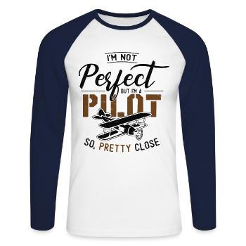 Pilote d’avion Biplan vintage je suis - T-shirt baseball manches longues Homme - blanc/marine - Devant - Nik (191cm)