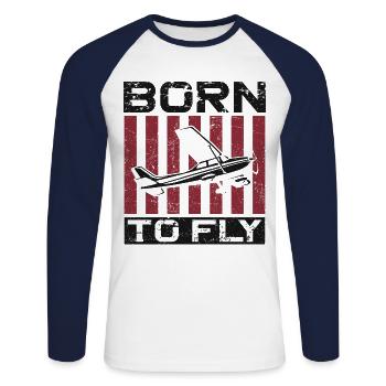Airplane Pilot Vintage Born To Fly - Unisex Long Sleeve Baseball T-Shirt - white/navy - Front - Nik (191cm)
