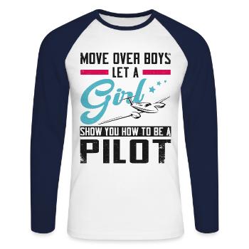 Airplane Pilot Girl Vintage Move - Unisex Baseballshirt langarm - Weiß/Navy - Vorne - Nik (191cm)