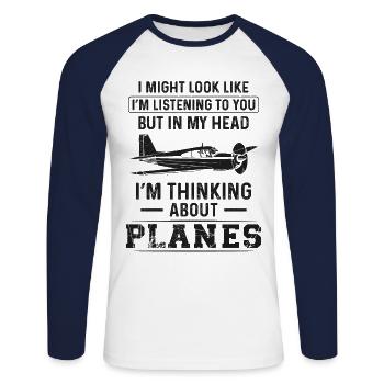 Airplane Pilot Vintage I Might - Unisex Long Sleeve Baseball T-Shirt - white/navy - Front - Nik (191cm)