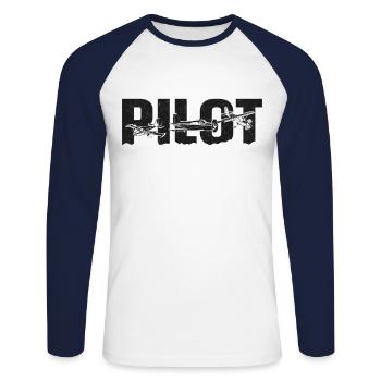Pilote d’avion Vintage Pilot - T-shirt baseball manches longues Homme - blanc/marine - Devant - Nik (191cm)