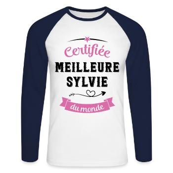 Meilleure Sylvie du Monde - T-shirt baseball manches longues Homme - blanc/marine - Devant - Nik (191cm)