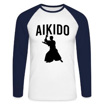 Aikido - Unisex Long Sleeve Baseball T-Shirt - white/navy - Front - Nik (191cm)