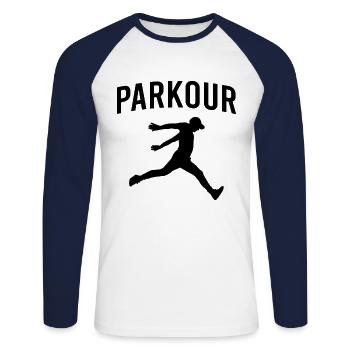 Parkour - T-shirt baseball manches longues Homme - blanc/marine - Devant - Nik (191cm)