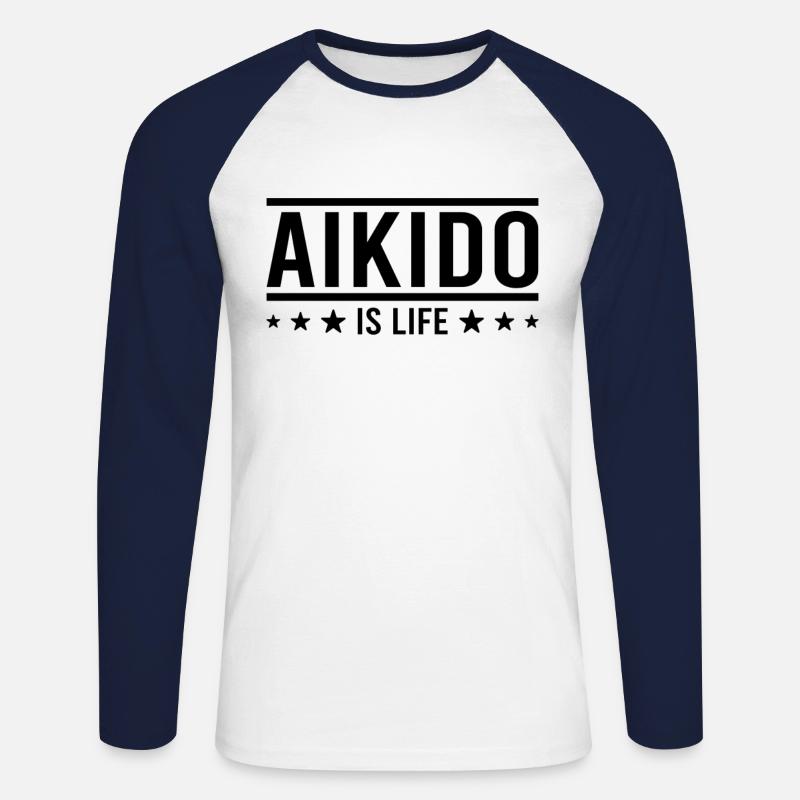 Aikido Spruch - Unisex Baseballshirt langarm - Weiß/Navy
