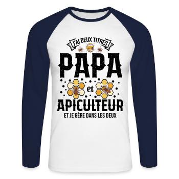 Papa Apiculteur Homme Abeilles Abeille Apiculture - T-shirt baseball manches longues Homme - blanc/marine - Devant - Nik (191cm)