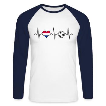 Pays-Bas Hollande Football Heartbeat - T-shirt baseball manches longues Homme - blanc/marine - Devant - Nik (191cm)