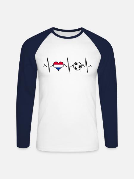 Niederlande Holland Fußball Herzschlag - Unisex Baseballshirt langarm - Weiß/Navy