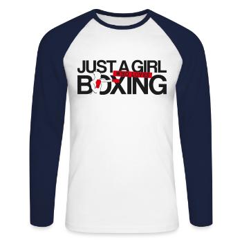 Boxing Vintage Just A Girl Who - Unisex Baseballshirt langarm - Weiß/Navy - Vorne - Nik (191cm)