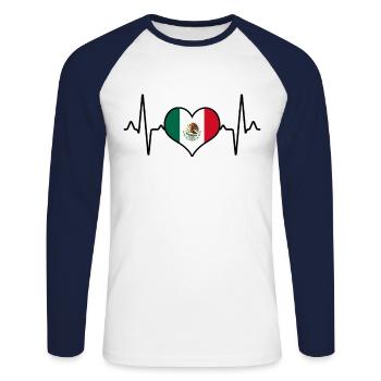 Mexique Mexique Heartbeat - T-shirt baseball manches longues Homme - blanc/marine - Devant - Nik (191cm)