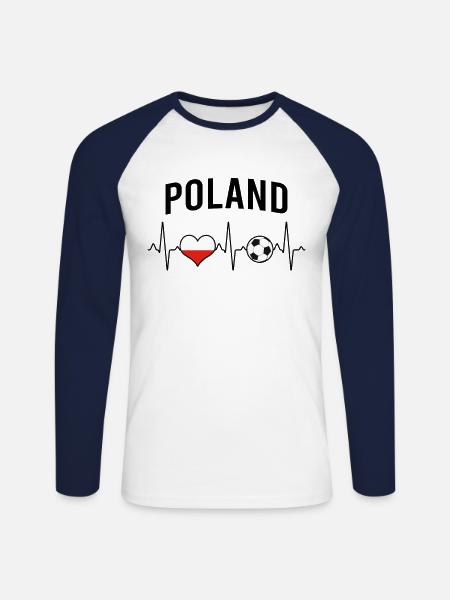 Polen Fußball Herzschlag - Unisex Baseballshirt langarm - Weiß/Navy