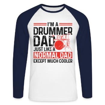 Batteur Batterie Papa Père Papa - T-shirt baseball manches longues Homme - blanc/marine - Devant - Nik (191cm)