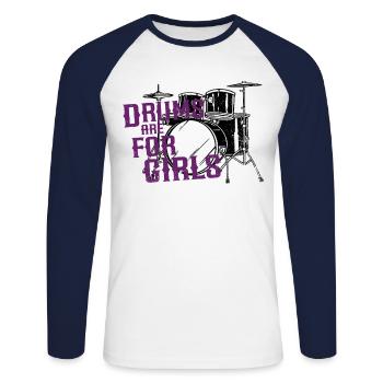 Drummer Drum Set Girl Vintage - Unisex Baseballshirt langarm - Weiß/Navy - Vorne - Nik (191cm)