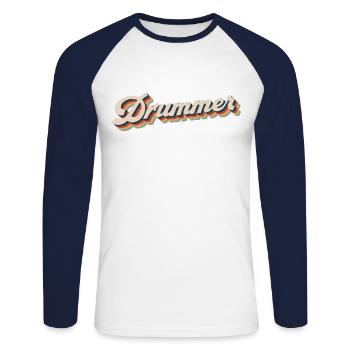 Batteur Batterie Retro Vintage - T-shirt baseball manches longues Homme - blanc/marine - Devant - Nik (191cm)