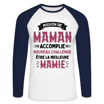 Mission de maman accomplie mamie annonce grossesse - T-shirt baseball manches longues Homme - blanc/marine - Devant - Nik (191cm)