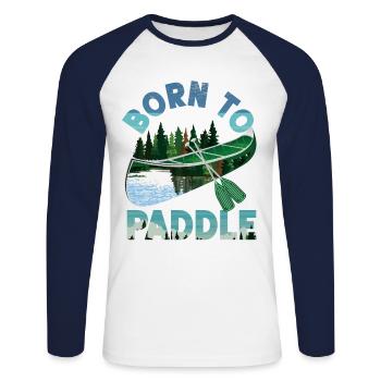 Canoë Canoë Né pour pagayer - T-shirt baseball manches longues Homme - blanc/marine - Devant - Nik (191cm)