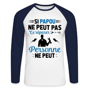 Si Papou Ne Peut Pas Le Réparer Personne Ne Peut - T-shirt baseball manches longues Homme - blanc/marine - Devant - Nik (191cm)