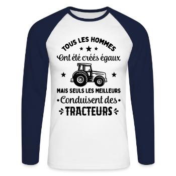 Les Meilleurs Conduisent Des Tracteurs - T-shirt baseball manches longues Homme - blanc/marine - Devant - Nik (191cm)