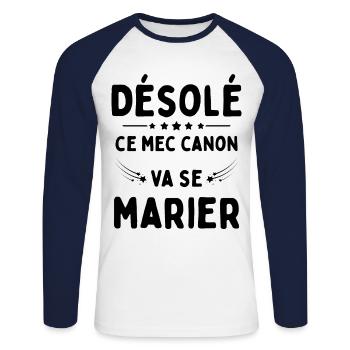 Ce mec canon se marie cadeau EVG Humour drôle - T-shirt baseball manches longues Homme - blanc/marine - Devant - Nik (191cm)