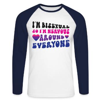 Bisexual Bi Pride Flag I'M - Unisex Baseballshirt langarm - Weiß/Navy - Vorne - Nik (191cm)