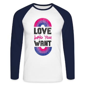Bisexuel Bi Pride Flag Arc-en-ciel - T-shirt baseball manches longues Homme - blanc/marine - Devant - Nik (191cm)