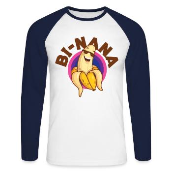 Bisexuel Bi Pride Flag Pun Banana - T-shirt baseball manches longues Homme - blanc/marine - Devant - Nik (191cm)