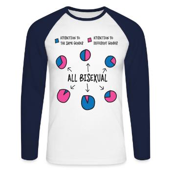 Graphique à secteurs bisexuel Bi Pride Flag - T-shirt baseball manches longues Homme - blanc/marine - Devant - Nik (191cm)