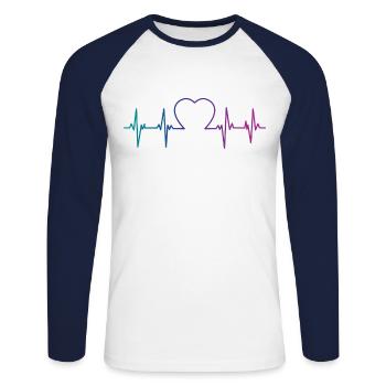 Bisexuel Bi Pride Flag Heartbeat - T-shirt baseball manches longues Homme - blanc/marine - Devant - Nik (191cm)