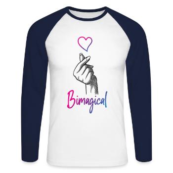 Bisexuel Bi Pride Flag Jeu de mots - T-shirt baseball manches longues Homme - blanc/marine - Devant - Nik (191cm)