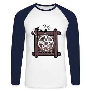 Occult Spiritual Rat Rodent Magic Pentagram - Unisex Long Sleeve Baseball T-Shirt - white/navy - Front - Nik (191cm)