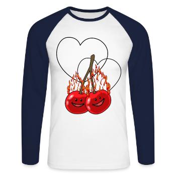 cerises ardentes cerise cœurs de fruits chauds - T-shirt baseball manches longues Homme - blanc/marine - Devant - Nik (191cm)