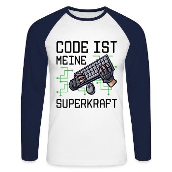 Code Ist Meine Superkraft Software Entwickler Code - Unisex Baseballshirt langarm - Weiß/Navy - Vorne - Nik (191cm)