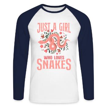Snake Serpent Flower Floral Just A - Unisex Baseballshirt langarm - Weiß/Navy - Vorne - Nik (191cm)
