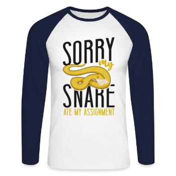 Snake Serpent Sorry My Snake Ate - Unisex Baseballshirt langarm - Weiß/Navy - Vorne - Nik (191cm)