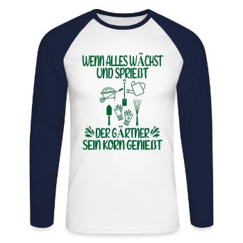 Gärtner Spruch Garten Humor Geschenkidee - Unisex Baseballshirt langarm - Weiß/Navy - Vorne - Nik (191cm)