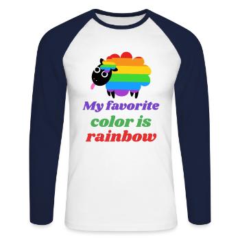 Rainbow Sheep - My favorite color is rainbow - Unisex Long Sleeve Baseball T-Shirt - white/navy - Front - Nik (191cm)