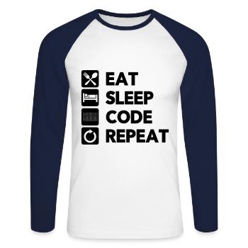 Eat Sleep Code Repeat Coder Programmer Software De - Unisex Baseballshirt langarm - Weiß/Navy - Vorne - Nik (191cm)