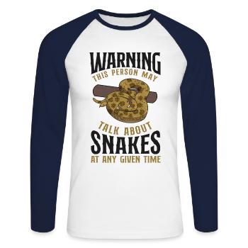Snake Serpent Warning This Person - Unisex Long Sleeve Baseball T-Shirt - white/navy - Front - Nik (191cm)