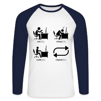 Eat Sleep Code Repeat Coder Programmer Software De - Unisex Baseballshirt langarm - Weiß/Navy - Vorne - Nik (191cm)