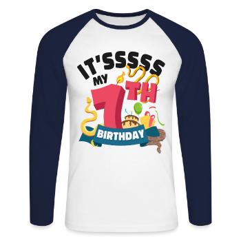 Snake Serpent It'Ssss My 7Th - Unisex Baseballshirt langarm - Weiß/Navy - Vorne - Nik (191cm)