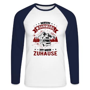 Wohnmobil Womo Reise - Unisex Baseballshirt langarm - Weiß/Navy - Vorne - Nik (191cm)