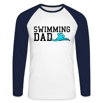 swimming dad - Unisex Long Sleeve Baseball T-Shirt - white/navy - Front - Nik (191cm)