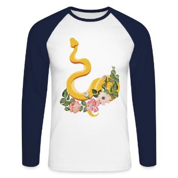 Snake Serpent Flower Floral - Unisex Long Sleeve Baseball T-Shirt - white/navy - Front - Nik (191cm)