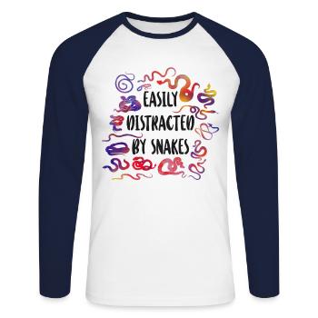 Snake Serpent Watercolor Easily - Unisex Baseballshirt langarm - Weiß/Navy - Vorne - Nik (191cm)